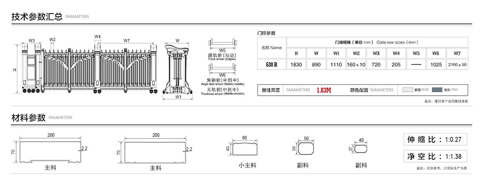 630雄師系列電動(dòng)伸縮門(mén)產(chǎn)品參數